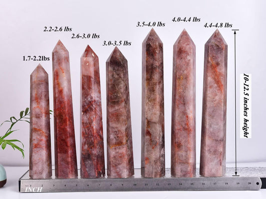 AMOYSTONE Hematoid Quartz wand side view showing natural color variations for meditation.