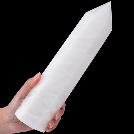 AMOYSTONE large white quartz wand from front view, ideal for meditation and chakra balance