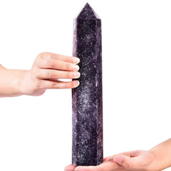 AMOYSTONE Lepidolite wand angled shot reveals soothing lilac hue