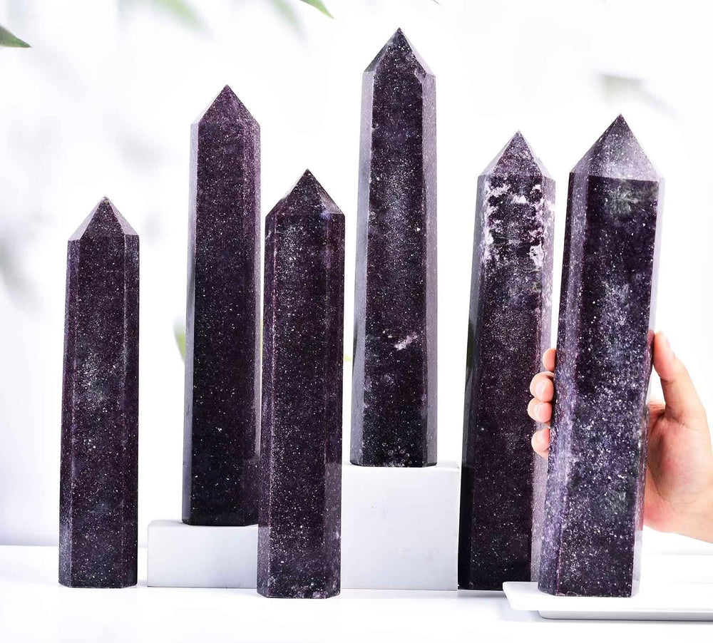 Natural Lepidolite color and texture add aesthetic value to shelves or altars