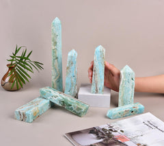 AMOYSTONE meditation-ready hemimorphite obelisk blue enhances focused breathing practice