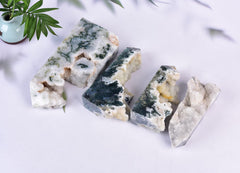 AMOYSTONE moss agate geode tower ideal for feng shui placement in calm spaces