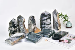 AMOYSTONE moss agate obelisk natural veins add organic character for display