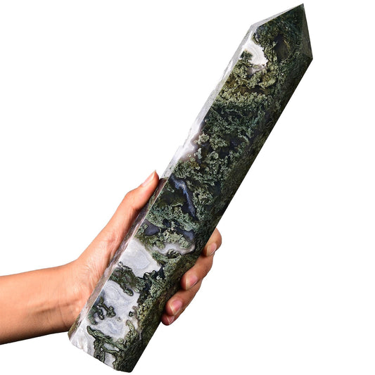 AMOYSTONE moss agate obelisk tower for meditation and ambient energy balance