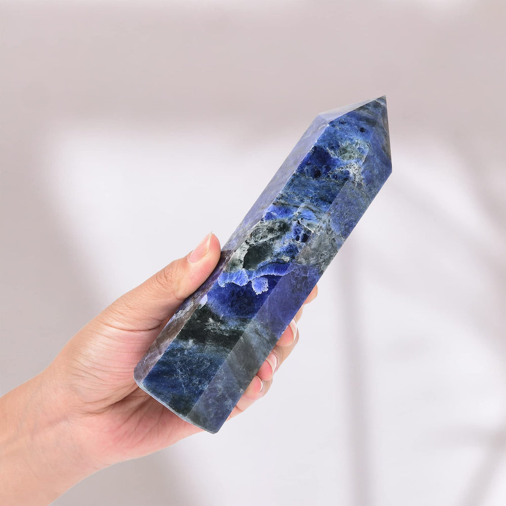 AMOYSTONE natural blue crystal pillar enhances feng shui and desk decor.