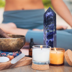 AMOYSTONE blue sodalite wand supports mindful ritual and emotional balance.