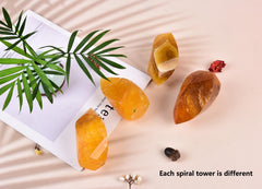 AMOYSTONE orange fluorite tower decor enhancing modern office aesthetics and focus.