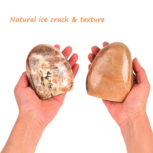 AMOYSTONE orange moonstone tower closeup shows natural color and meditative glow.