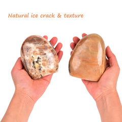 AMOYSTONE orange moonstone tower closeup shows natural color and meditative glow.