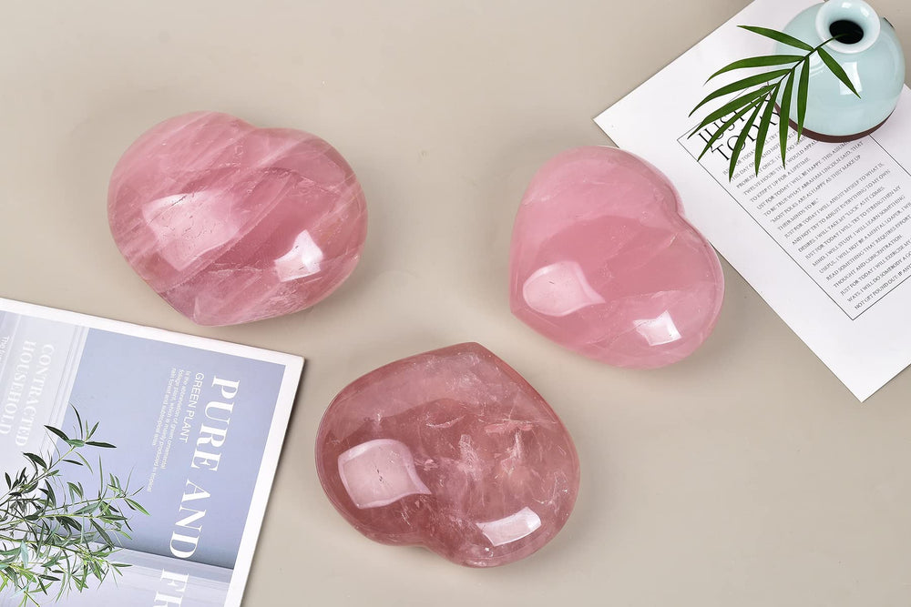 AMOYSTONE rose quartz heart displayed as part of home decor setup