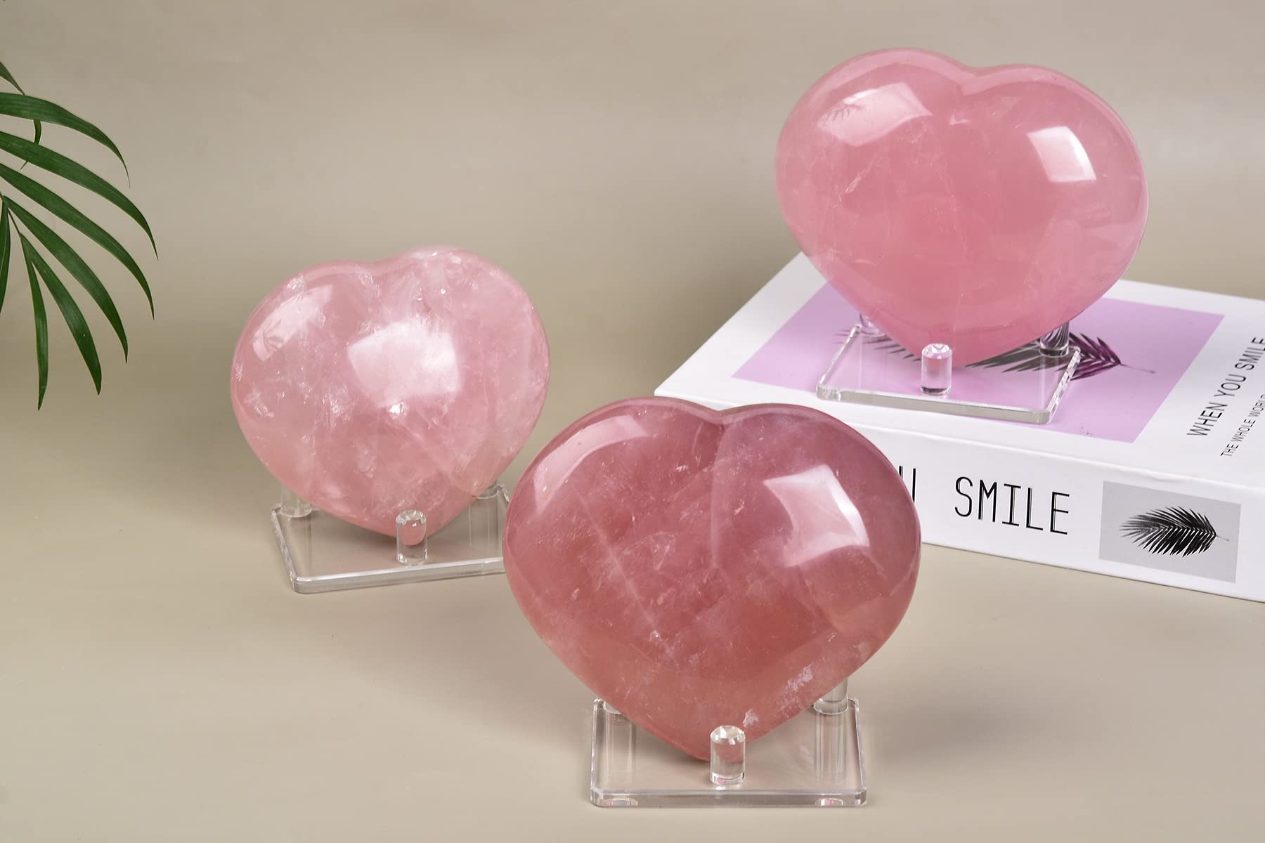 AMOYSTONE rose quartz heart used for meditation focus and calm.