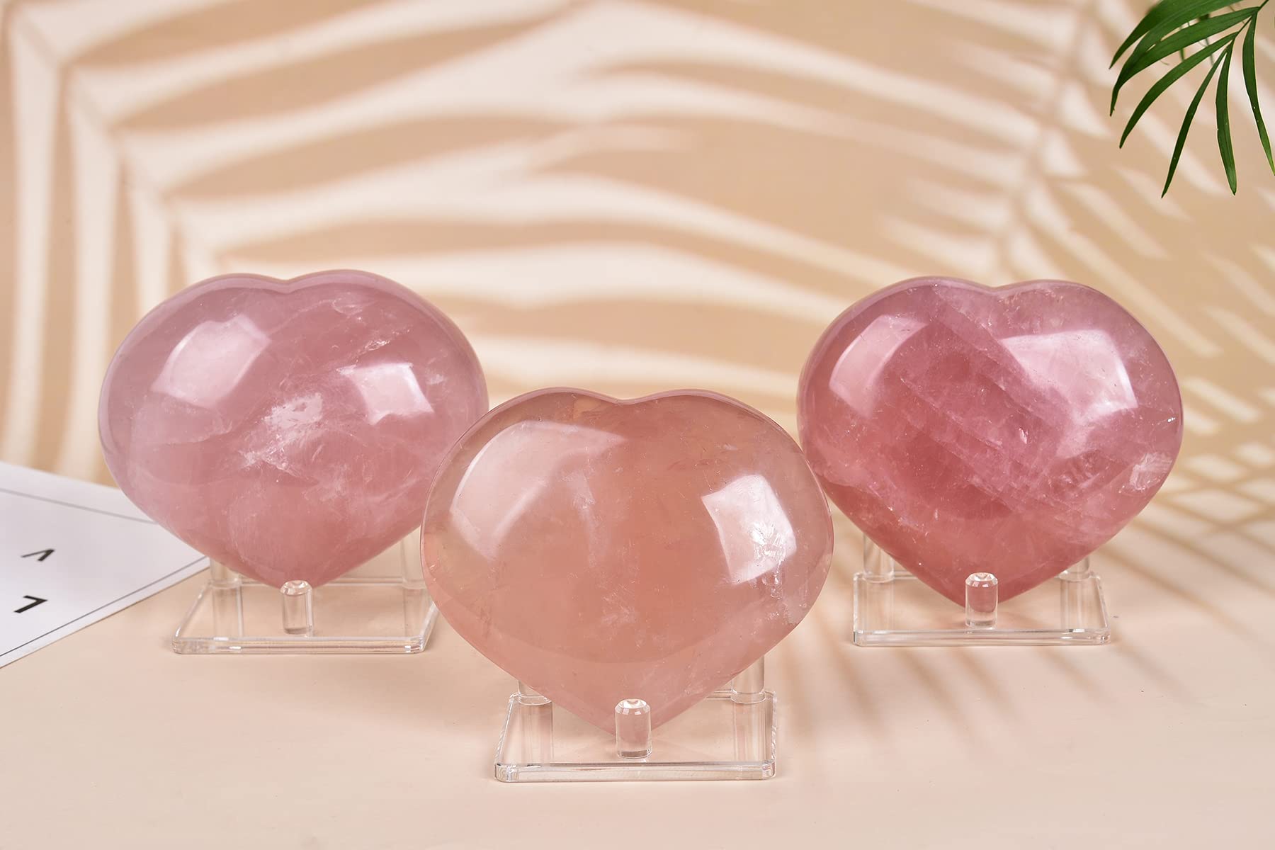 AMOYSTONE rose quartz heart used during meditation for focus and calm