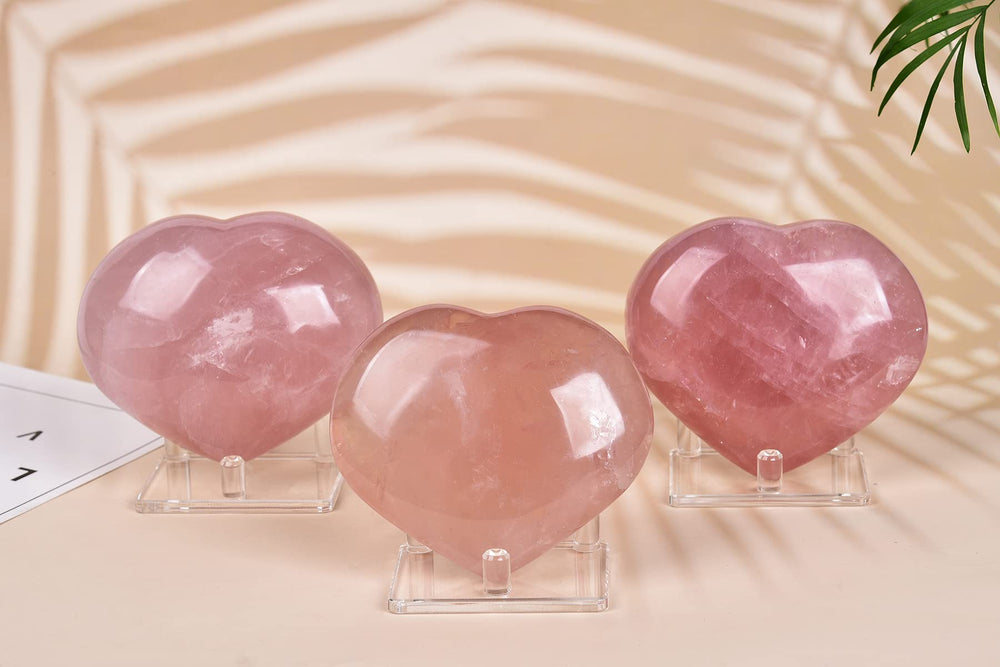 AMOYSTONE rose quartz heart used during meditation for focus and calm