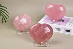 AMOYSTONE rose quartz heart used for meditation focus and calm.