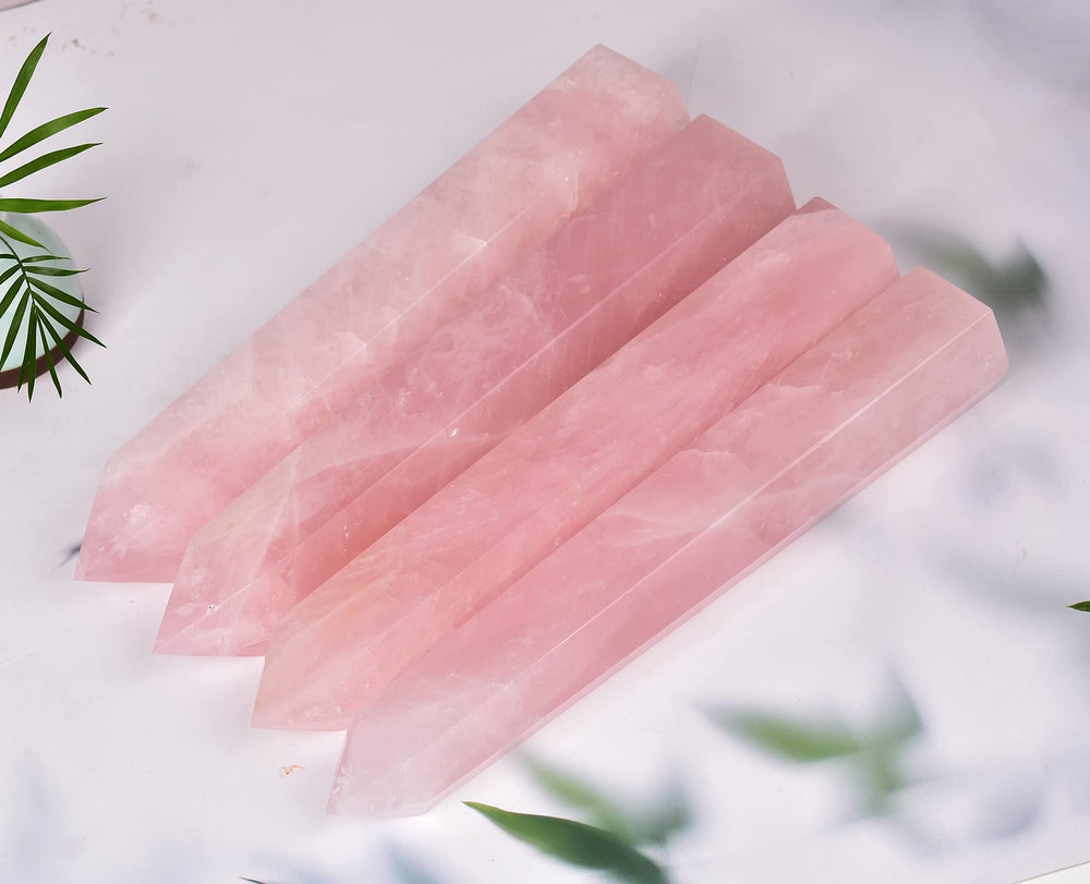AMOYSTONE rose quartz obelisk in home meditation and energy.