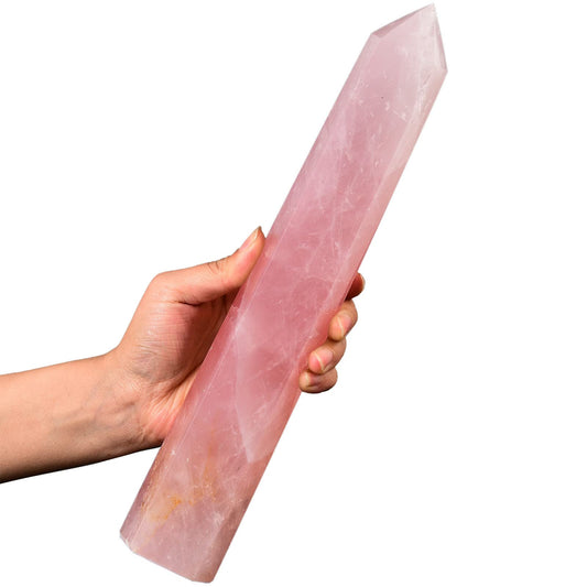 AMOYSTONE rose quartz obelisk tower for meditation and calm energy.