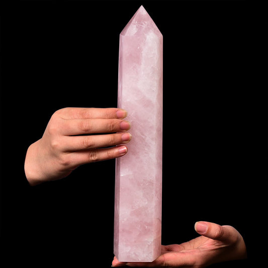 AMOYSTONE rose quartz wand six facets enhances focused energy rituals.