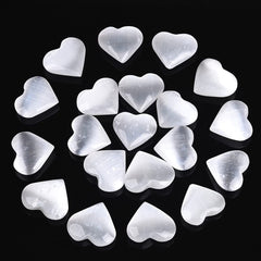 AMOYSTONE selenite heart worry stones collection for cleansing energy and calming vibes.