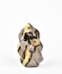 AMOYSTONE Septarian Flame Tower closeup reveals turtle-like cracks and vibrant crystal details for meditation