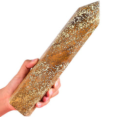 AMOYSTONE yellow ocean jasper wand close-up for meditation and energy focus.