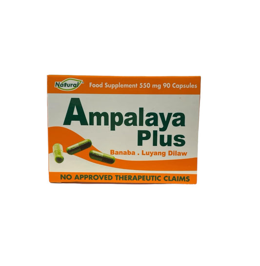 Generic Ampalaya Plus bottle front showing 90 capsules for daily wellness