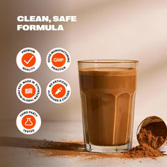 AMPOWER scoop of protein powder showing fine texture for shakes