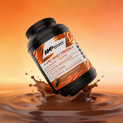 AMPOWER ingredients close-up with whey, creatine, and glutamine