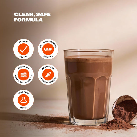 AMPOWER Rich Chocolate whey protein tub back label details ingredients