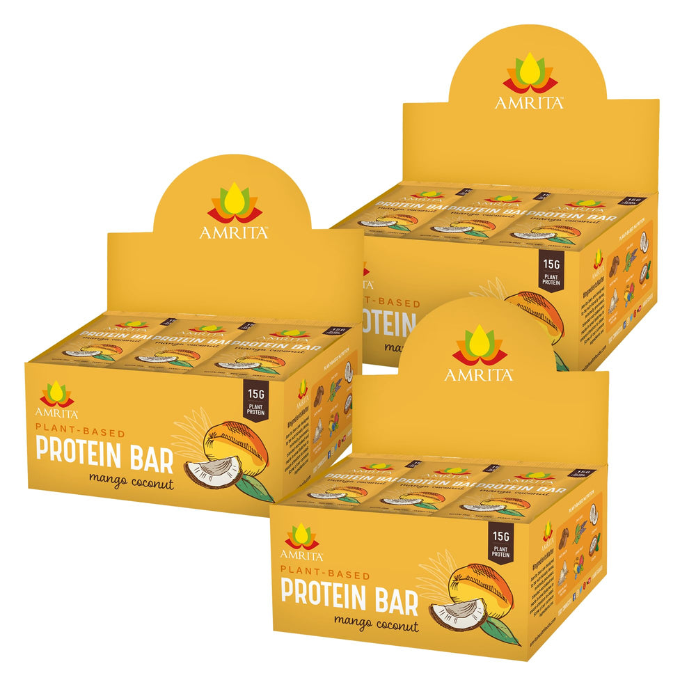 Amrita Nut Free Mango Coconut vegan bar front view, easy portable snack for school and work.