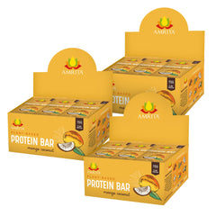 Amrita Nut Free Mango Coconut vegan bar front view, easy portable snack for school and work.