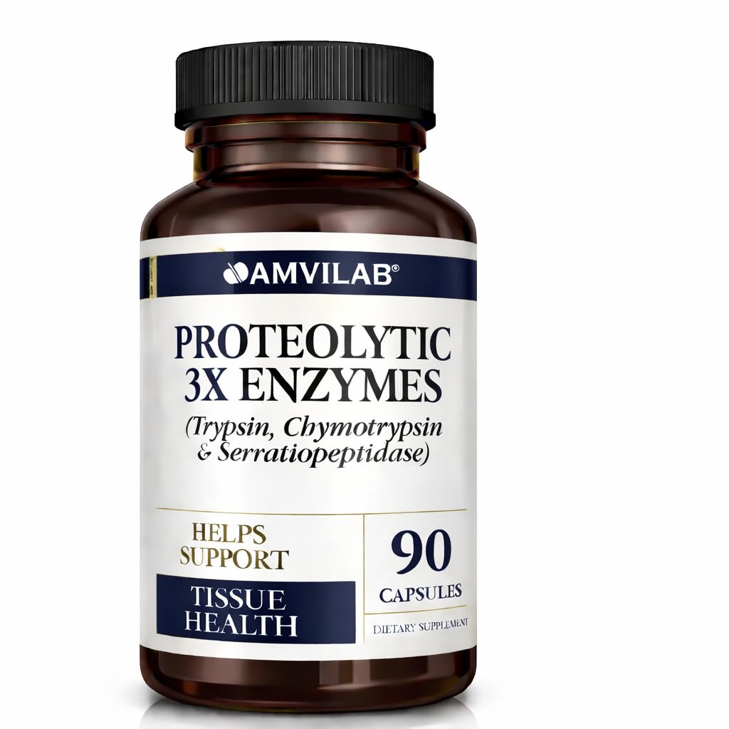 AMVILAB Proteolytic Enzymes 3X bottle front for daily wellness