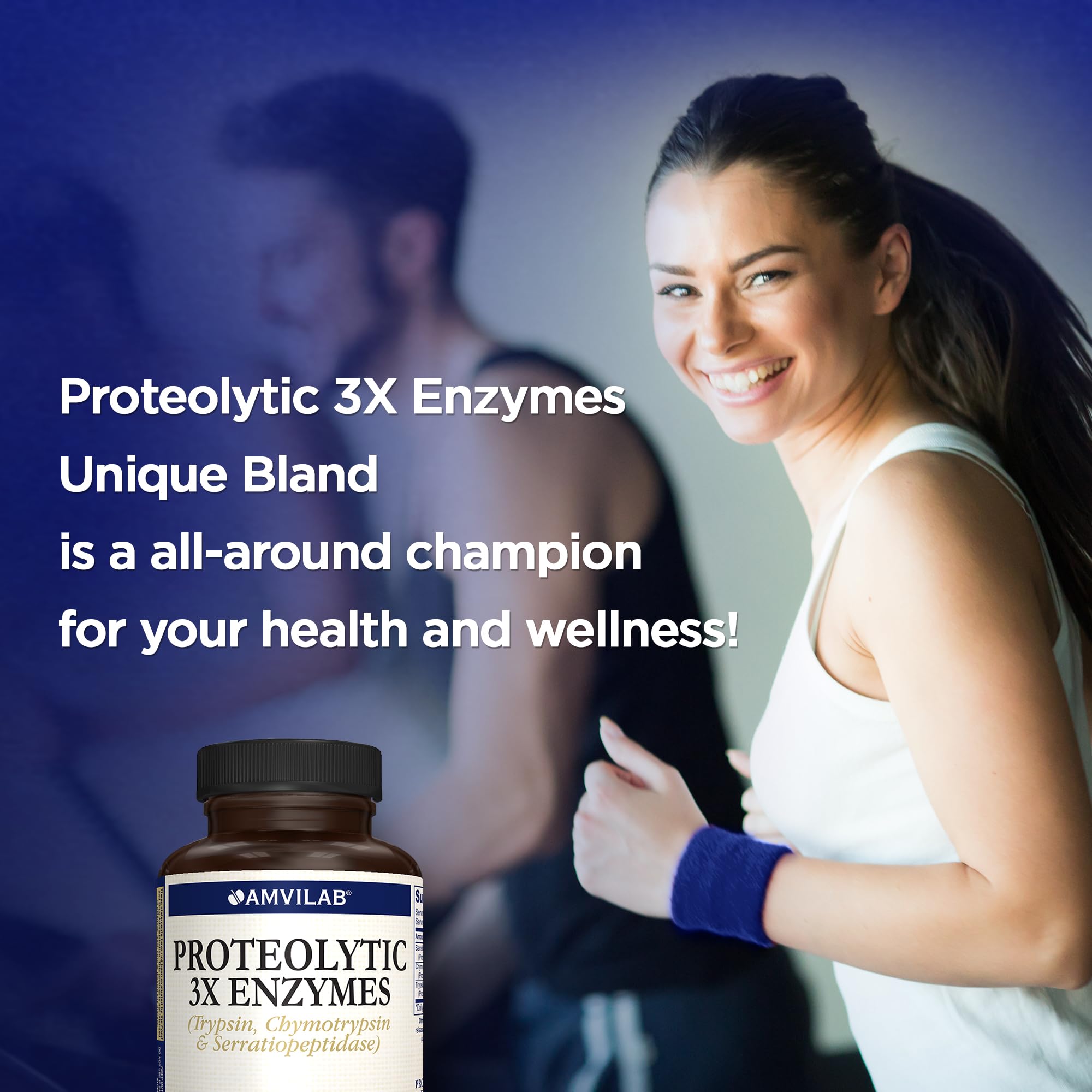 AMVILAB Proteolytic Enzymes 3X daily-use bottle for active lifestyles