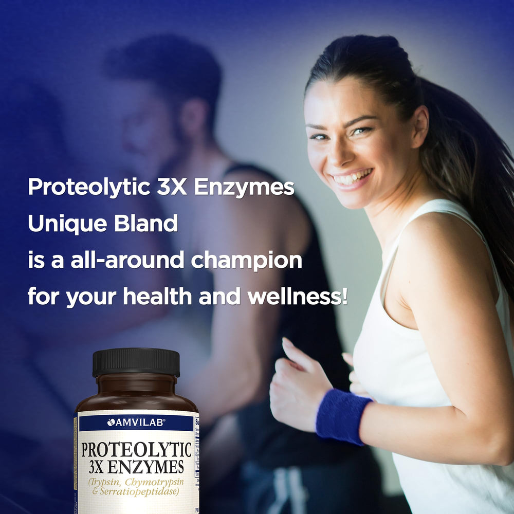 AMVILAB Proteolytic Enzymes 3X daily-use bottle for active lifestyles