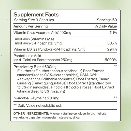 Amy Myers MD Adrenal Support label closeup highlighting gluten-free and allergen-friendly formula