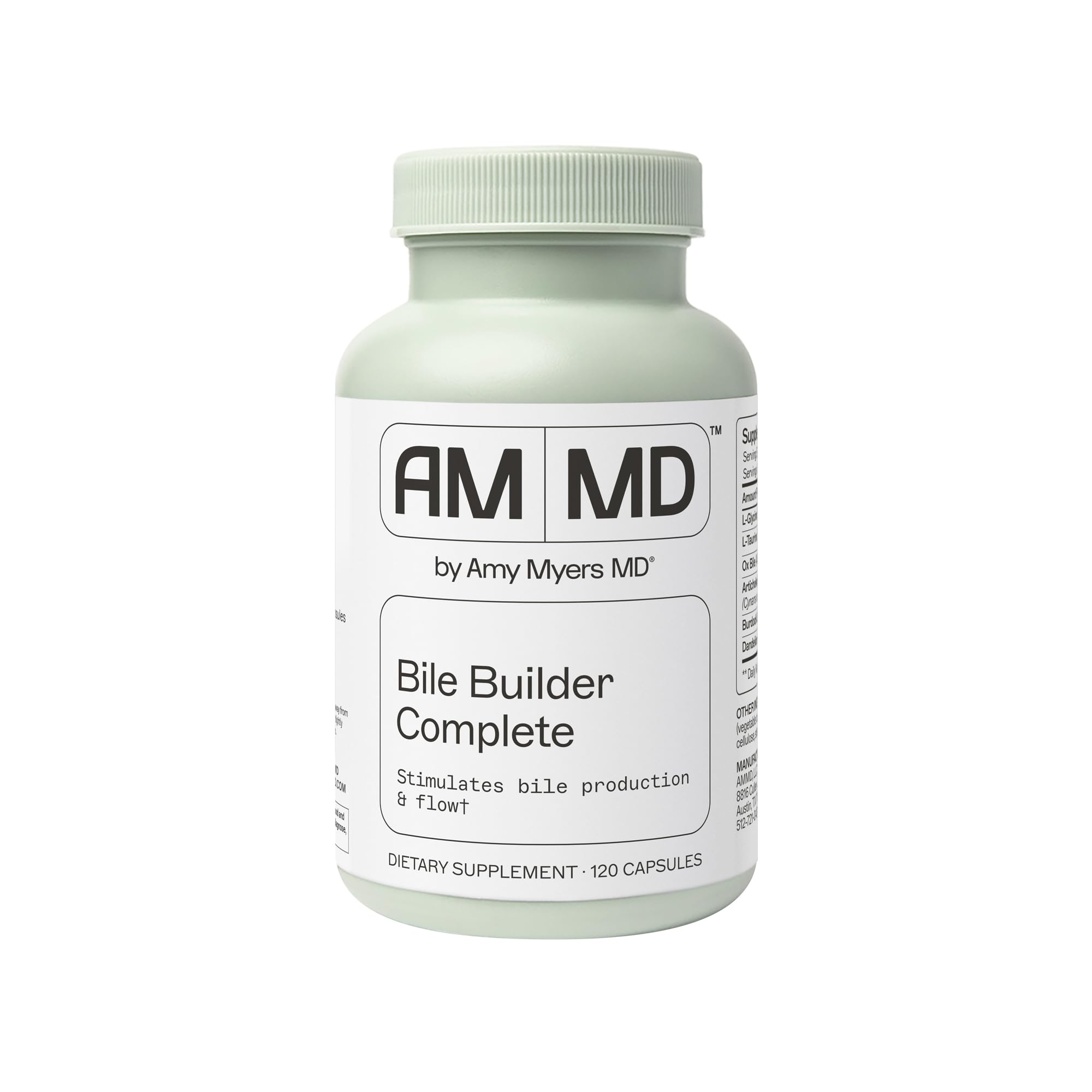 Amy Myers MD Bile Builder Complete bottle front highlights digestive support potential.
