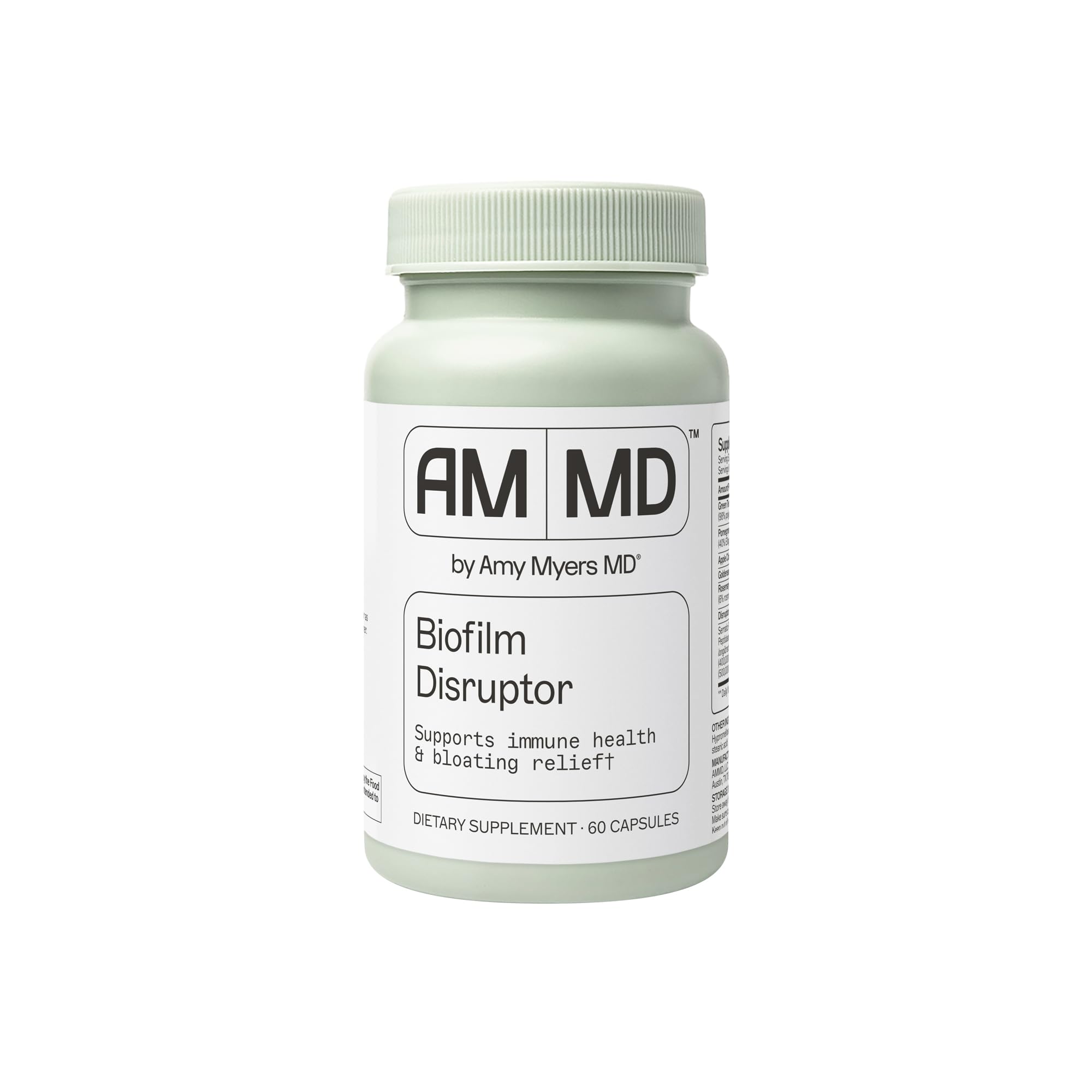 Amy Myers MD Biofilm Disruptor bottle on a clean surface supports daily gut balance