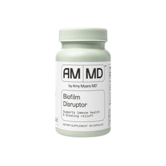 Amy Myers MD Biofilm Disruptor bottle on a clean surface supports daily gut balance