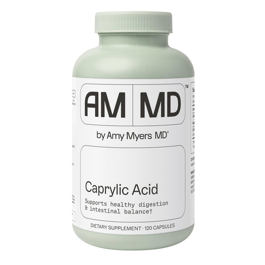 Amy Myers MD Caprylic Acid bottle front showing gut support