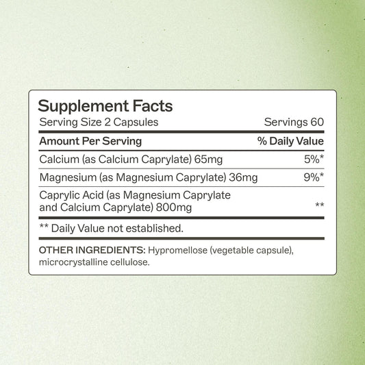 Amy Myers MD Caprylic Acid capsules closeup highlighting daily supplement