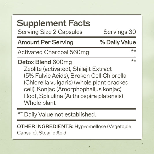 Amy Myers MD Charcoal Binder Complete bottle back detailing ingredients and gut support benefits