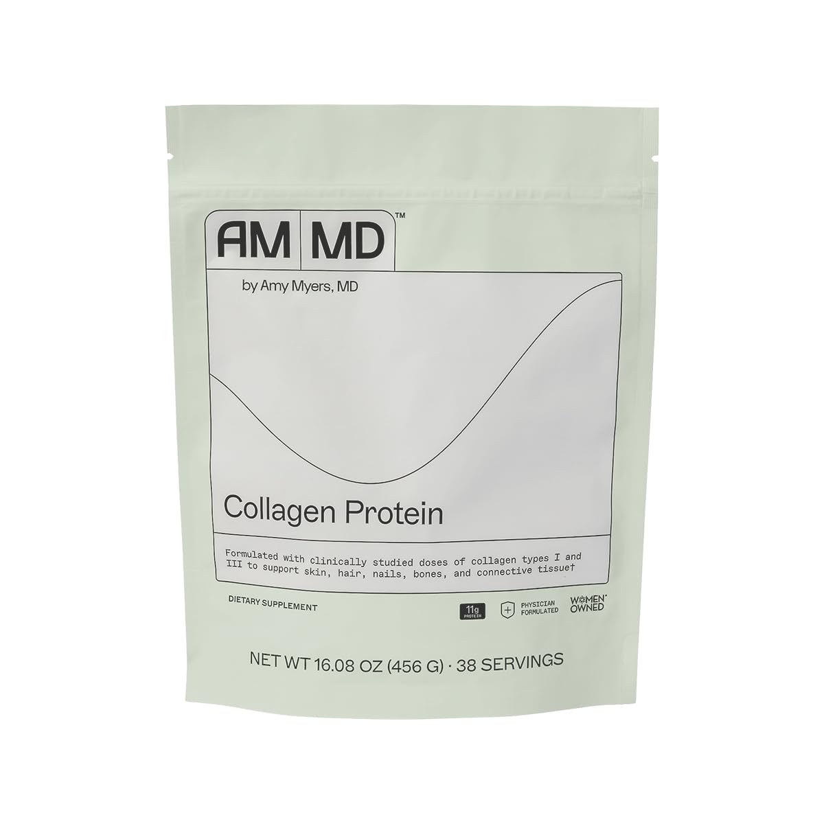 Amy Myers MD Collagen Protein Powder bottle on shelf supports daily wellness