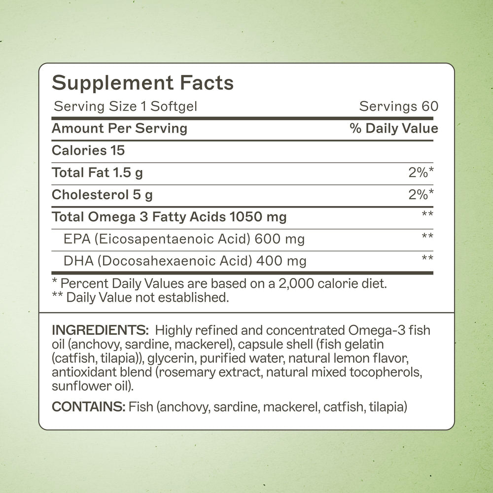 Amy Myers MD omega-3 softgels being poured from bottle for easy daily use.