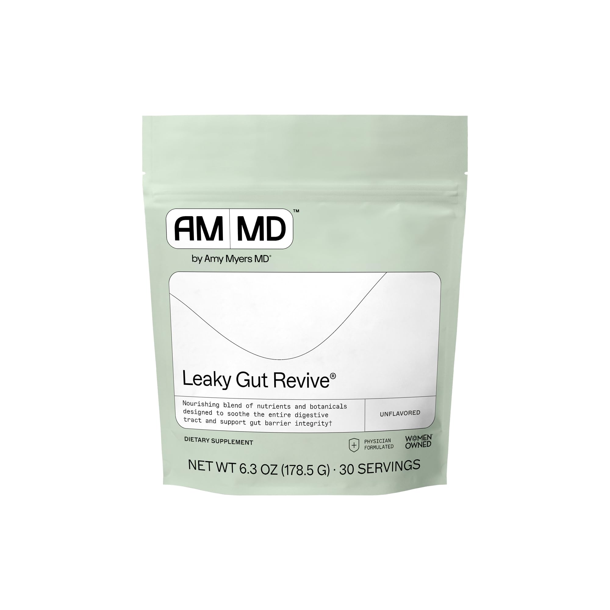 Amy Myers MD Leaky Gut Revive bottle showing gluten-free gut support formula