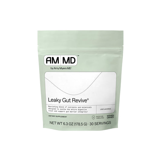 Amy Myers MD Leaky Gut Revive bottle showing gluten-free gut support formula