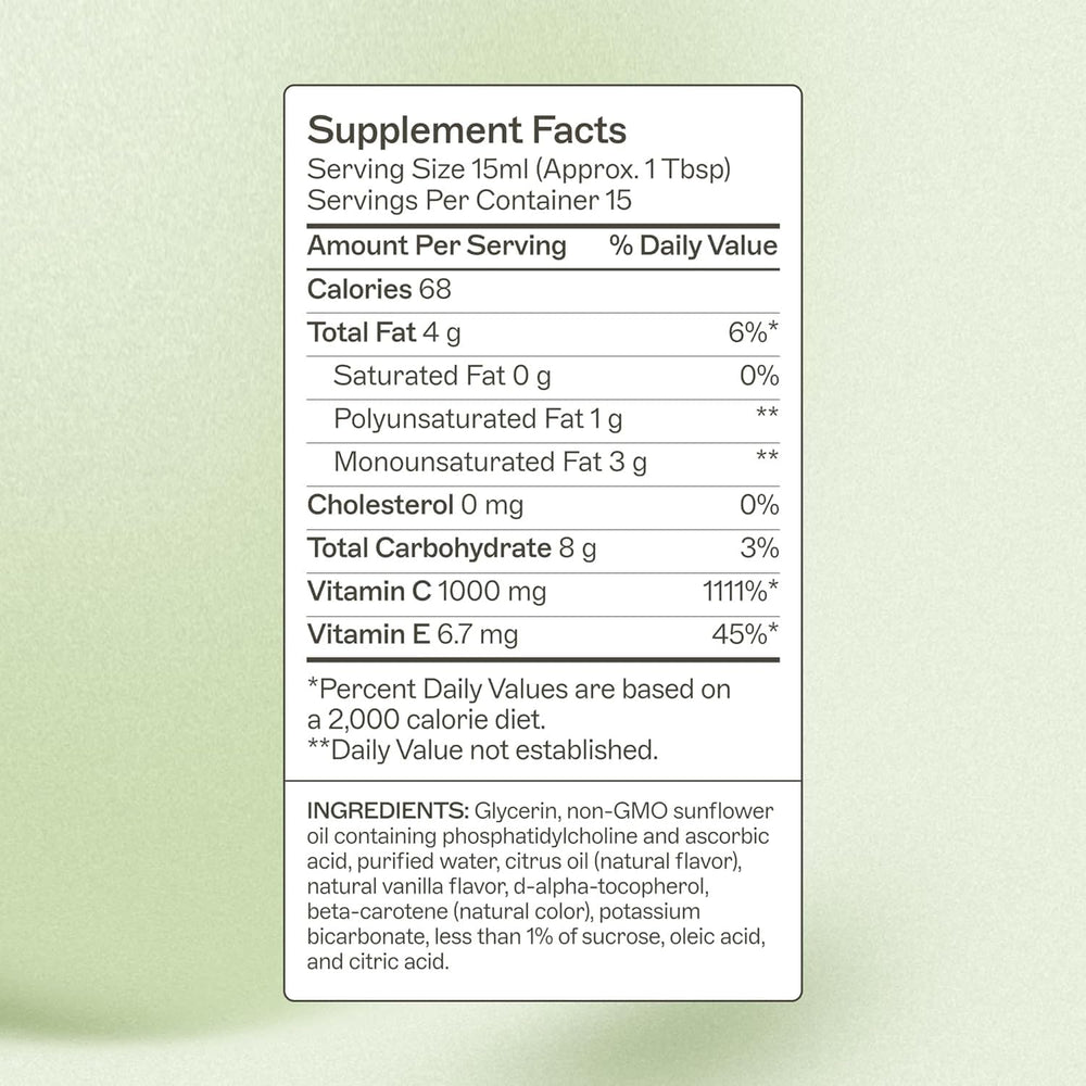 Amy Myers MD liposomal vitamin C liquid with dropper showing convenient daily dosage.