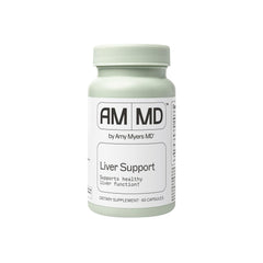 Amy Myers MD Liver Support bottle with capsules on desk promoting liver function