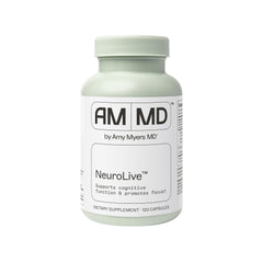 Amy Myers MD NeuroLive bottle cap shown for gluten-free brain health support.