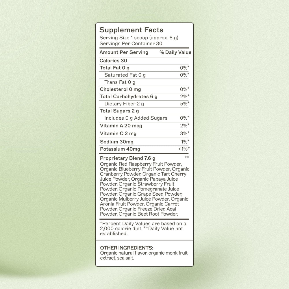 Amy Myers MD Organic Reds scoop on counter for easy energy support