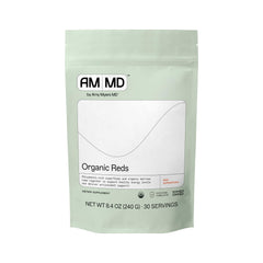 Amy Myers MD Organic Reds bottle with pour, supports daily antioxidant defense