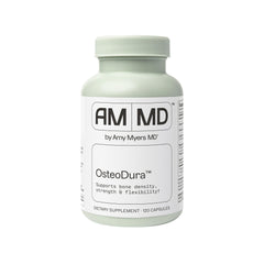 Amy Myers MD OsteoDura bottle-front shows marine calcium for bone health
